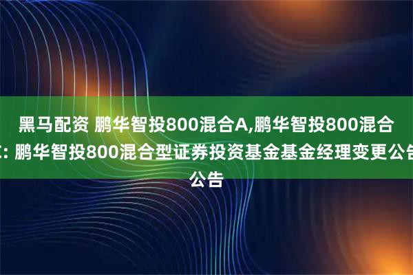 黑马配资 鹏华智投800混合A,鹏华智投800混合C: 鹏华智投800混合型证券投资基金基金经理变更公告